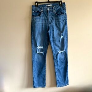 Levi's Blue Distressed Women Jeans, 724 High Rise Straight Jeans, Size 30